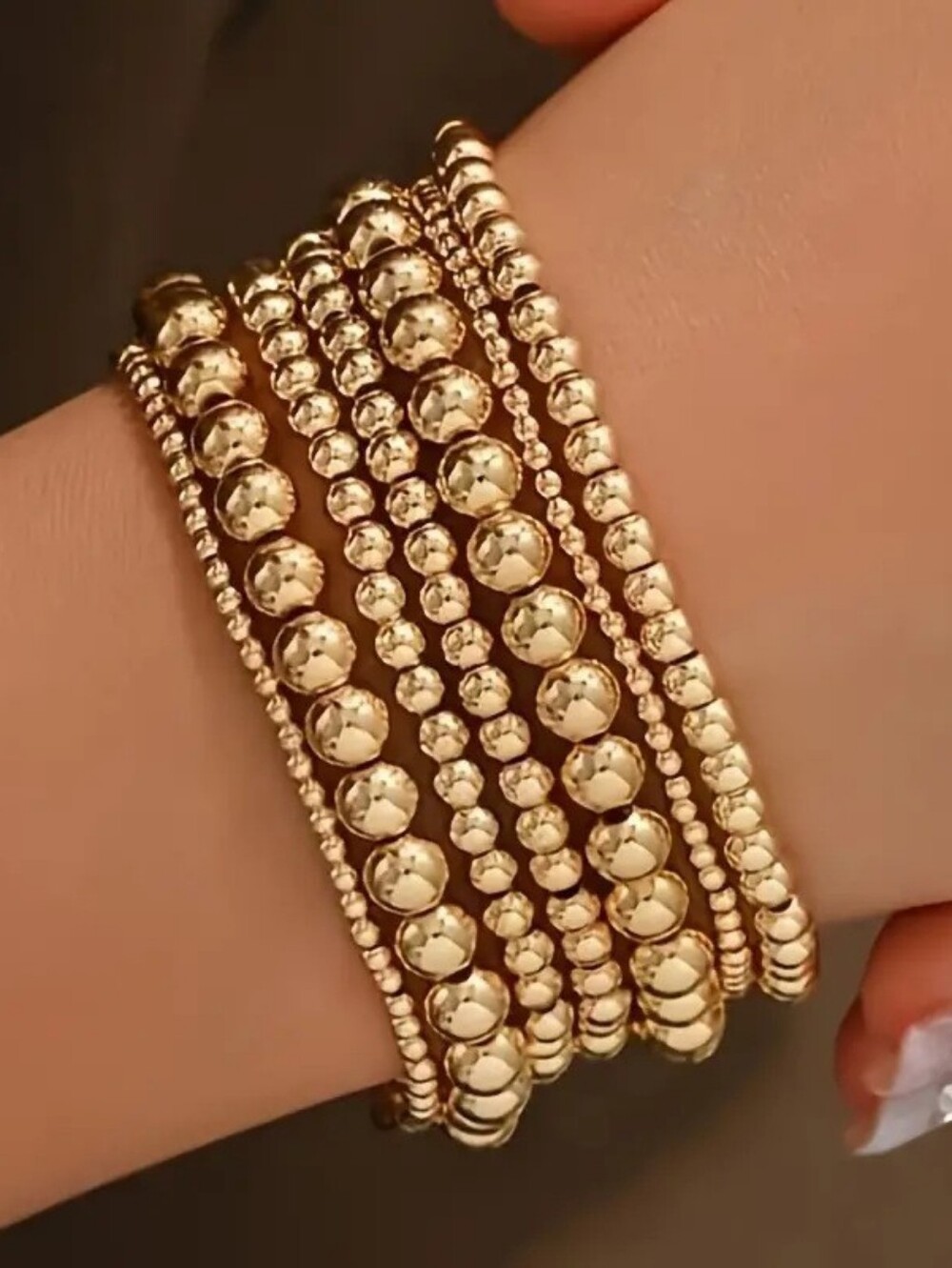 Stacked Gold Beaded Multi-Strand Bracelet for Women